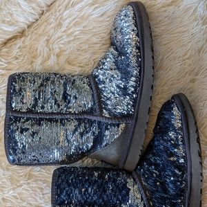 Blue/Silver UGG Classic Short Cosmos Sequin